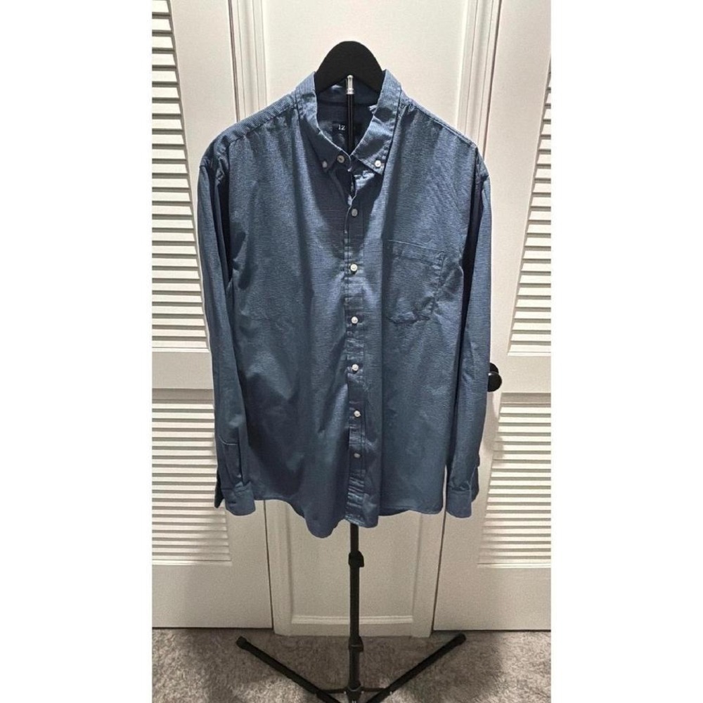 IZOD Mens XL Long Sleeve Button Down Shirt Blue Micro Check‎ Casual Work